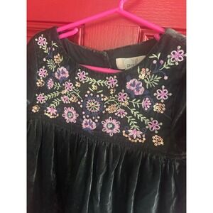 Peek Kids Velvet Dress Green‎ Floral Embroidered Sequin Holiday Special Occasion
